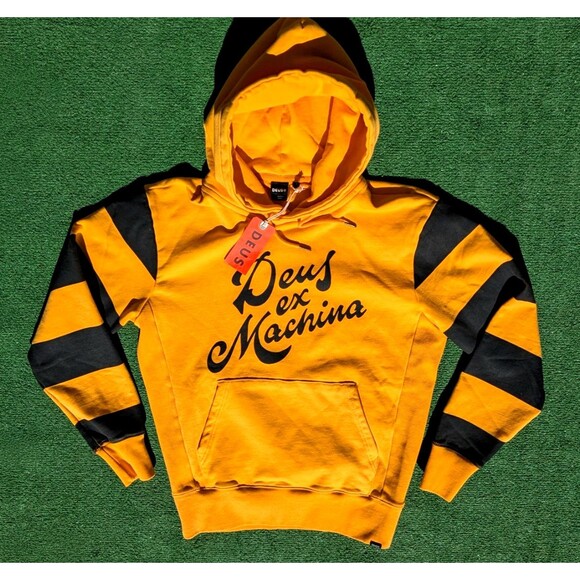 Deus Ex Machina Motorcycle Brooks Stripe Butterscotch Yellow Hoodie Small NWT - Picture 6 of 12